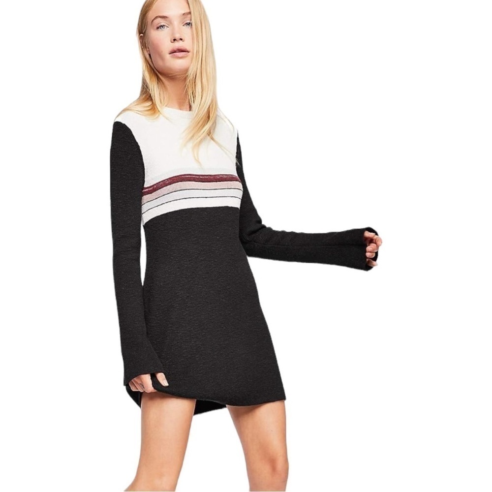 Free People Colorblock Knit Lightweight Mini Sweater Dress US XS